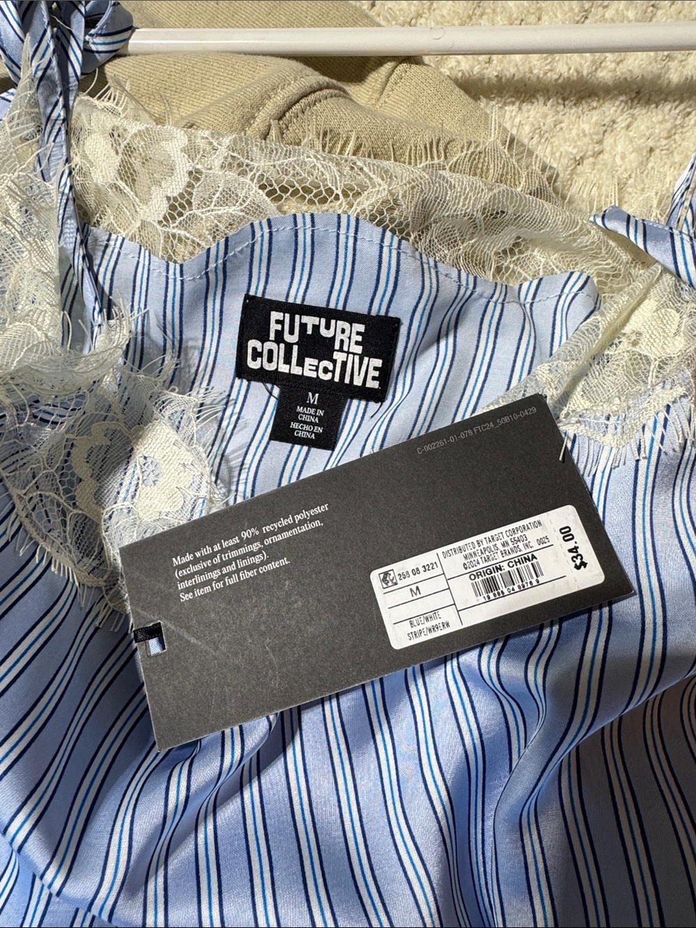 Light Blue Striped Lace-Trim Slip Dress - Picture 3 of 3